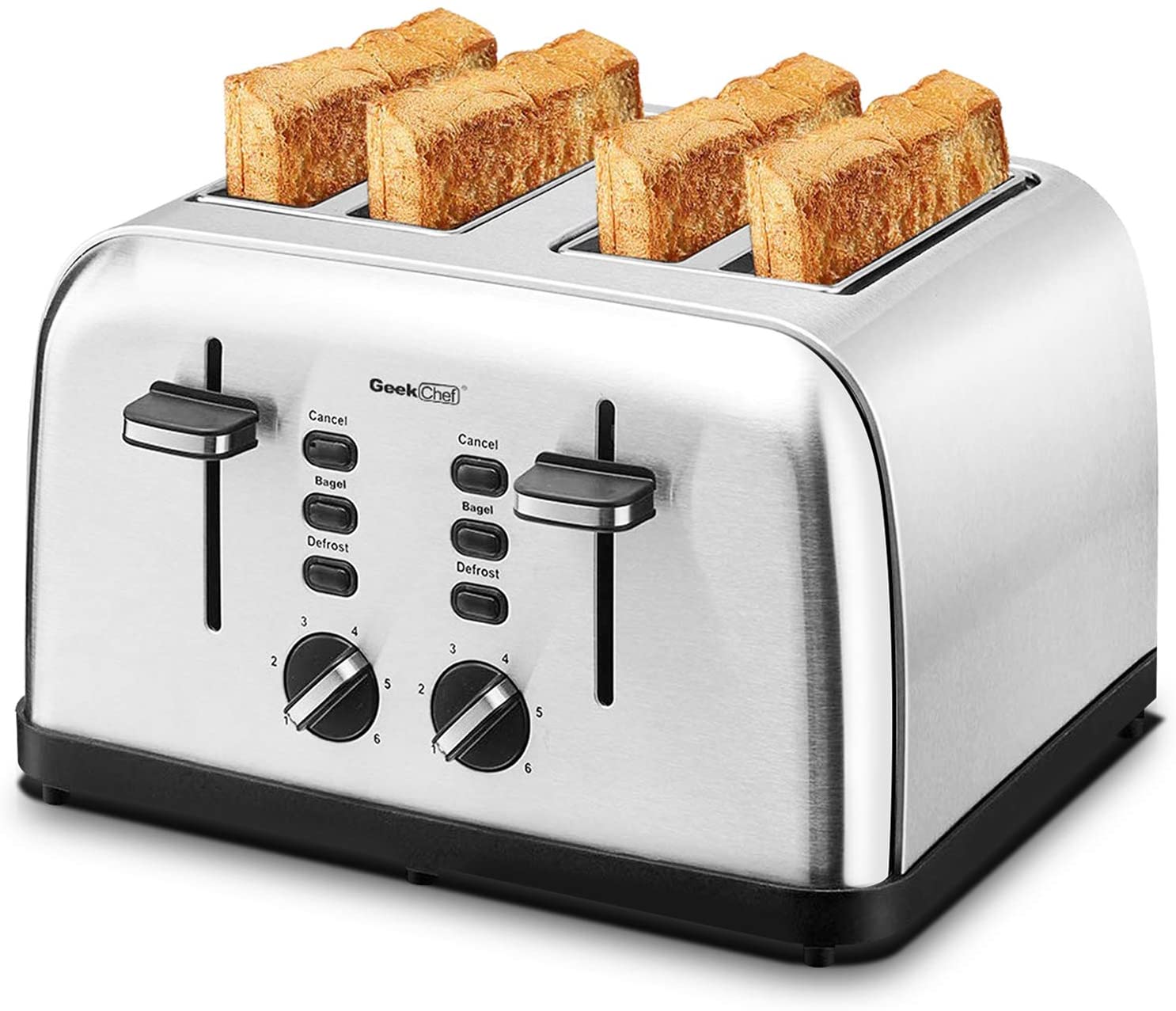 Silver CRUX 4-Slice Extra Wide Slot Stainless Steel Toaster with 6 Shade Setting Control