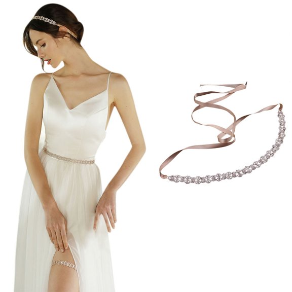 Only Moment Rose Gold Crystal Rhinestone Belt Women Fashion Waist Belt Alloy for Dresses Retro Ladies Waist Vintage Thin Belt One Size