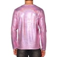 thumbnail image 3 of Camiseta metálica INSPIRE CHIC de cuello redondo para hombres, de manga larga, para fiestas y clubes, camisetas brillantes 2XL rosa, 3 of 5