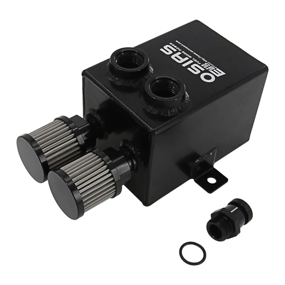 Black 2L 2X 12AN Oil Breather Catch Can Tank 2 Port Dual Breather Filter Kit
