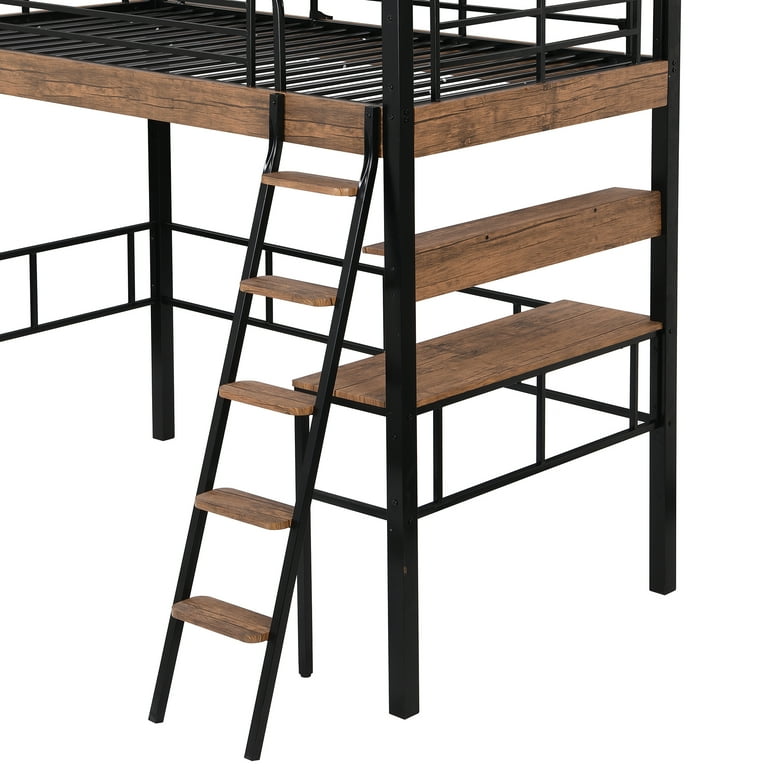 Euroco Metal Twin Size Loft Bed with Built-in Desk and Shelf for
