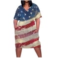 thumbnail image 2 of Fartey Usa Flag Dress for Women Plus Size Summer V Neck Shoer Sleeve Midi Dresses with pockets 4th of July Independence Day Patriotic Sun Dress Casual Loose Beach Flowy Knee Length Sundress, 2 of 5