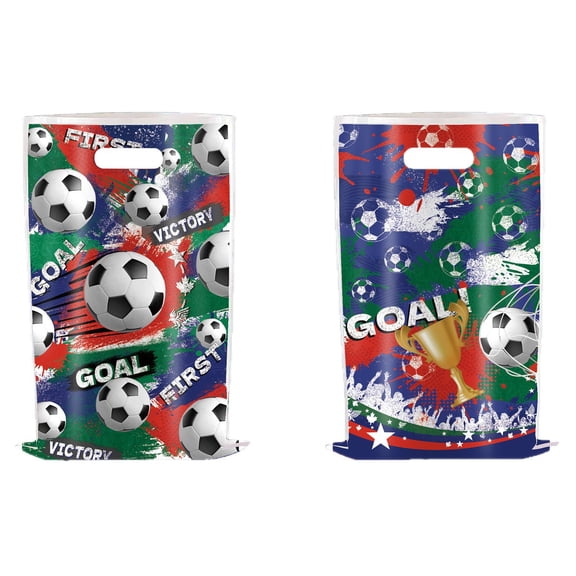 Soccer Themed Candy Treat Bags 10-Pack, Metallic Glitter Party Favor Bags with Handles for Birthday Goodie Bags, Pinata Fillers, and Snack Containers for Sports Tournament Celebrations（10pc）