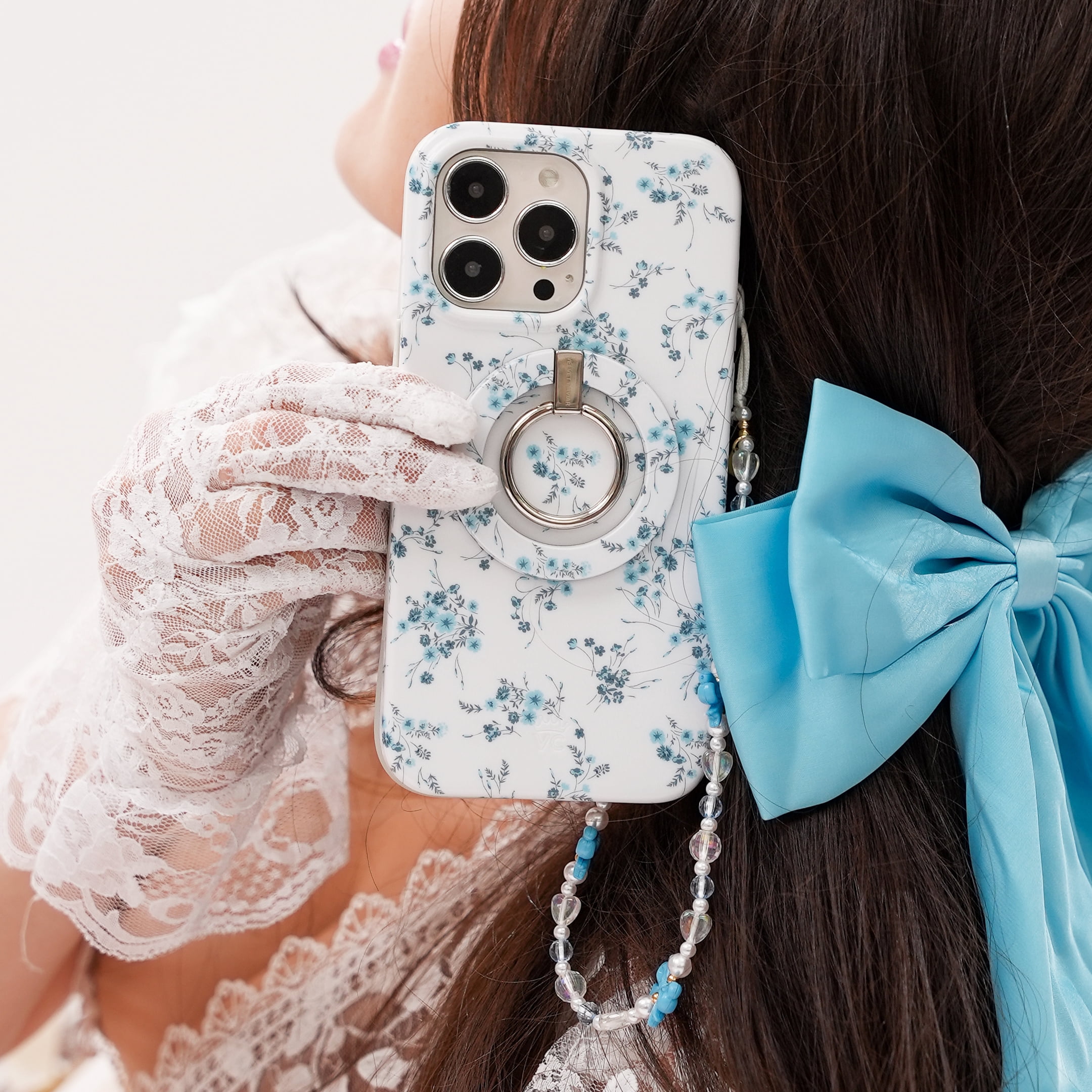 VELVET CAVIAR iPhone 14 Case Flowers - Compatible with MagSafe - Cute Protective Phone Cases for Women - French Blue Floral