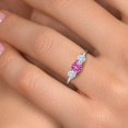 thumbnail image 4 of Gem Stone King 14K White Gold Pink Created Sapphire & White Moissanite 3-Stone Engagement Ring | 1.01 Cttw | Round 5MM and 4MM | Three Stone Wedding Anniversary Promise Ring for Women (Size 8), 4 of 6