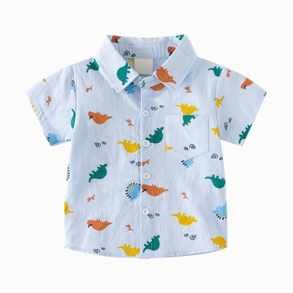 Ymyiu Toddler Button Down Shirt Short Sleeve Beach Shirt Tropical Short Sleeve Button Down Tops 4T 5T(Sky Blue, 4-5 Years)