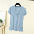 thumbnail image 2 of FRSASU Women's Relaxed Fit V-Neck Tee Shirts Solid Color Casual Short Sleeve Relaxed Fit Tee Tops Light Blue, 2 of 5