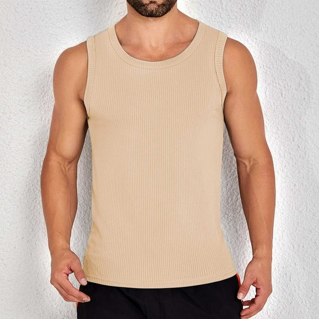 pstuiky Camiseta sin mangas para hombre, Camiseta deportiva informal de color liso para hombre, para entrenamiento físico, secado rápido, con cuello redondo Camisas para hombres xxl