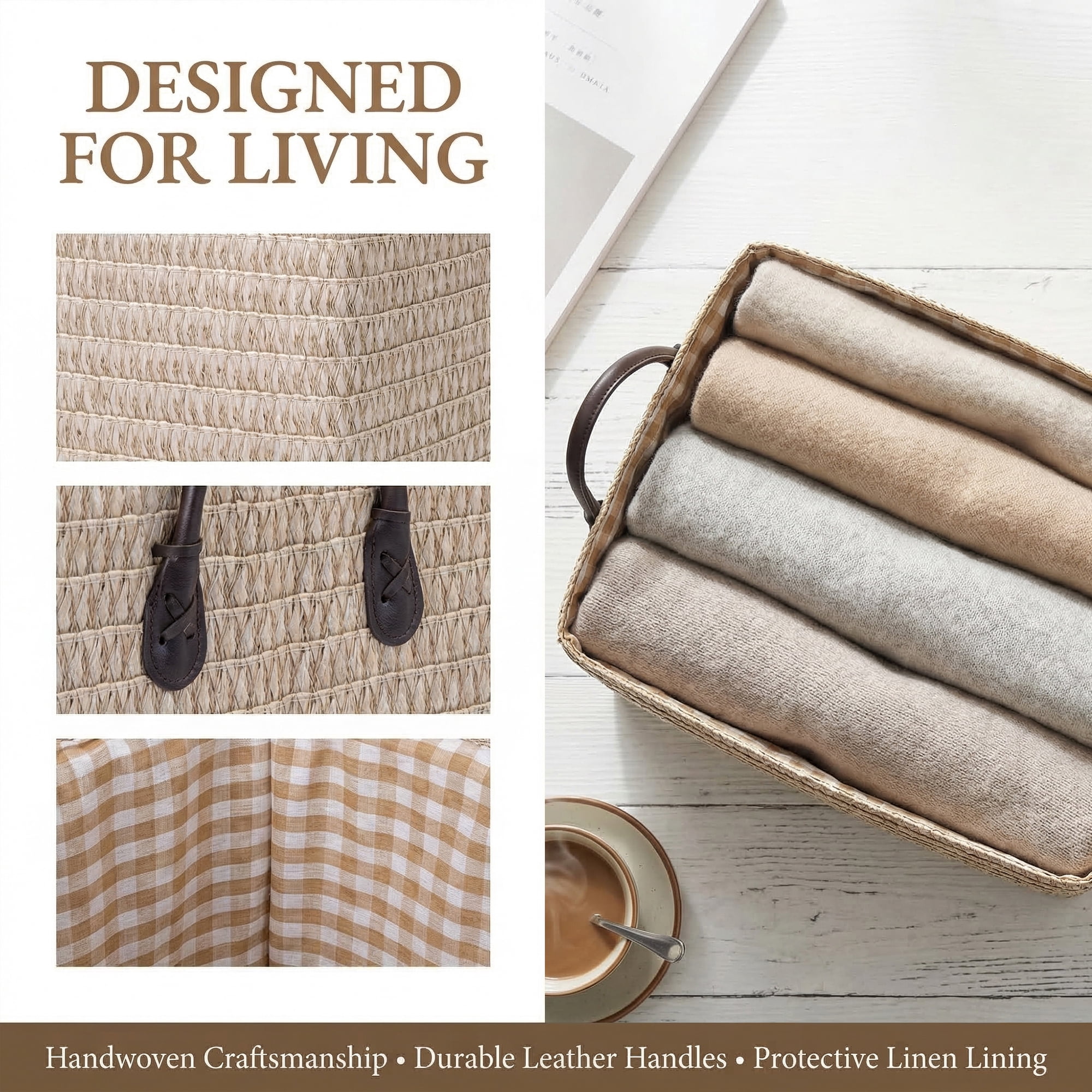 Unique Bargains Compactable Woven Storage Basket Storage Bin Beige 11.8*9.1*11.4in