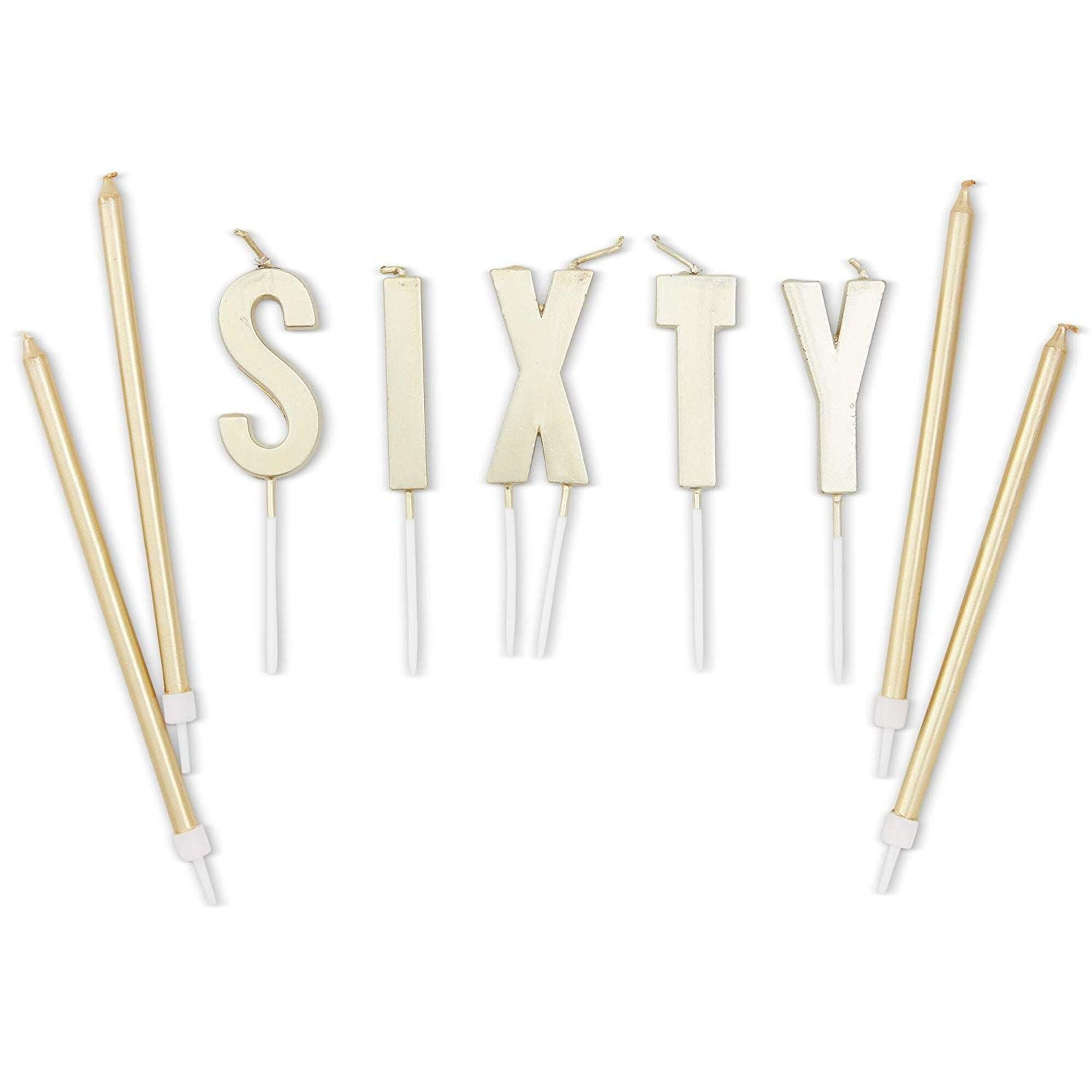 24 Counts Gold Metallic Thin Birthday Cake Candles with Holder + 5