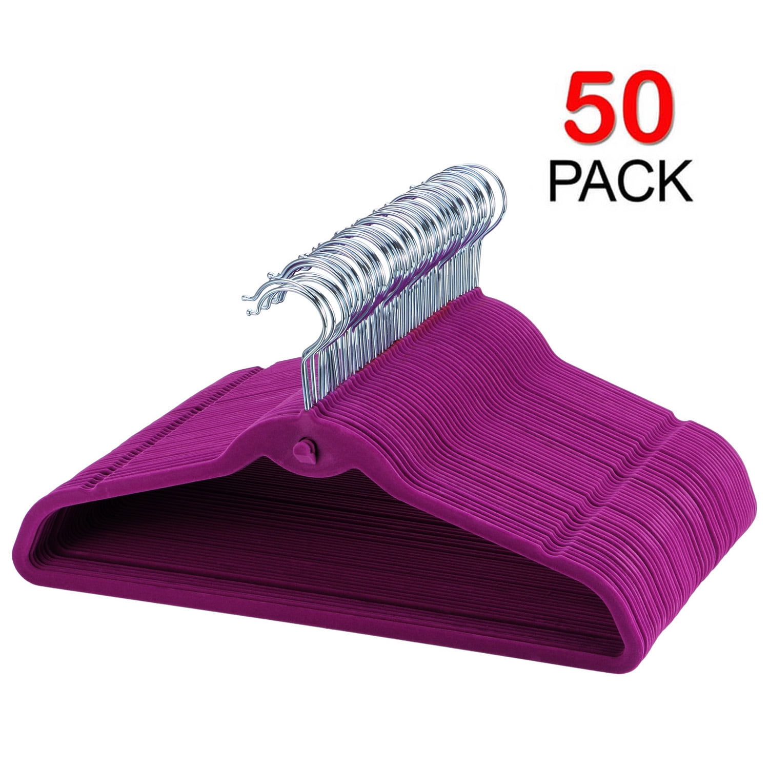 50 Purple NonSlip Flocked Velvet Hanger Coat Clothes Trouser Hanging Hangers Bar 