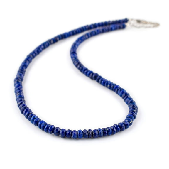 QNAVIC Natural Lapis Lazuli Crystal Beaded Dainty Handmade Choker Necklace For Women, Healing Crystal, Birthstone Jewelry, Rhodium Plated Sterling Silver Chain 18 inch, Birthday Gifts for Her