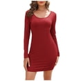 thumbnail image 1 of cfhntfmh Robes de Cocktail pour Femmes Ajustées Côtelées à Manches Longues à Encolure Dégagée Robe Mini Tricotée Douce Moulante Tenue de Boîte de Nuit Robe Crayon, 1 of 7