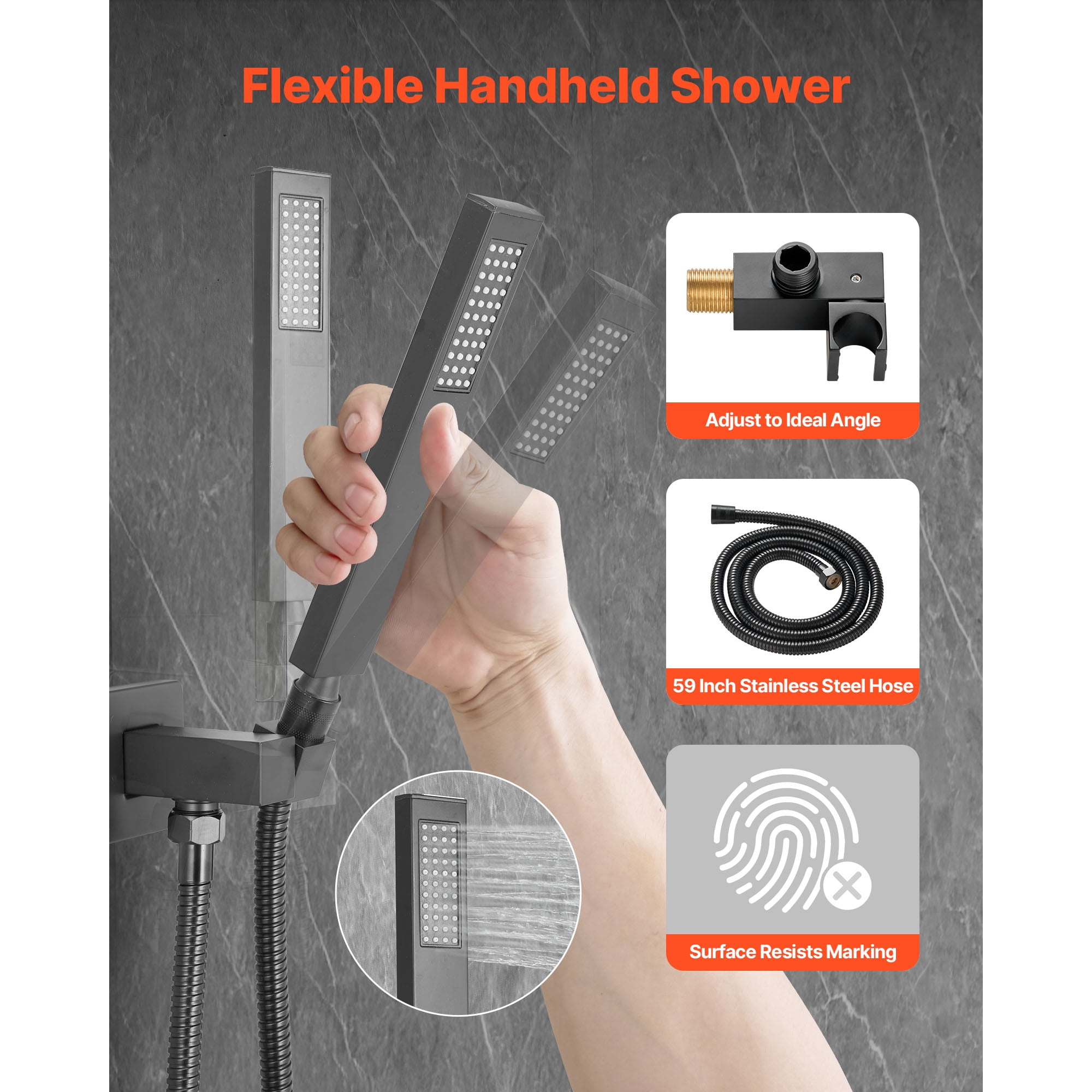 KFFKFF Shower Faucet Set with 10-Inch Square Rain Shower Head and Handheld Spray, Ceiling-Mounted Bathroom System with Brass Valve and Trim Kit, Matte Black