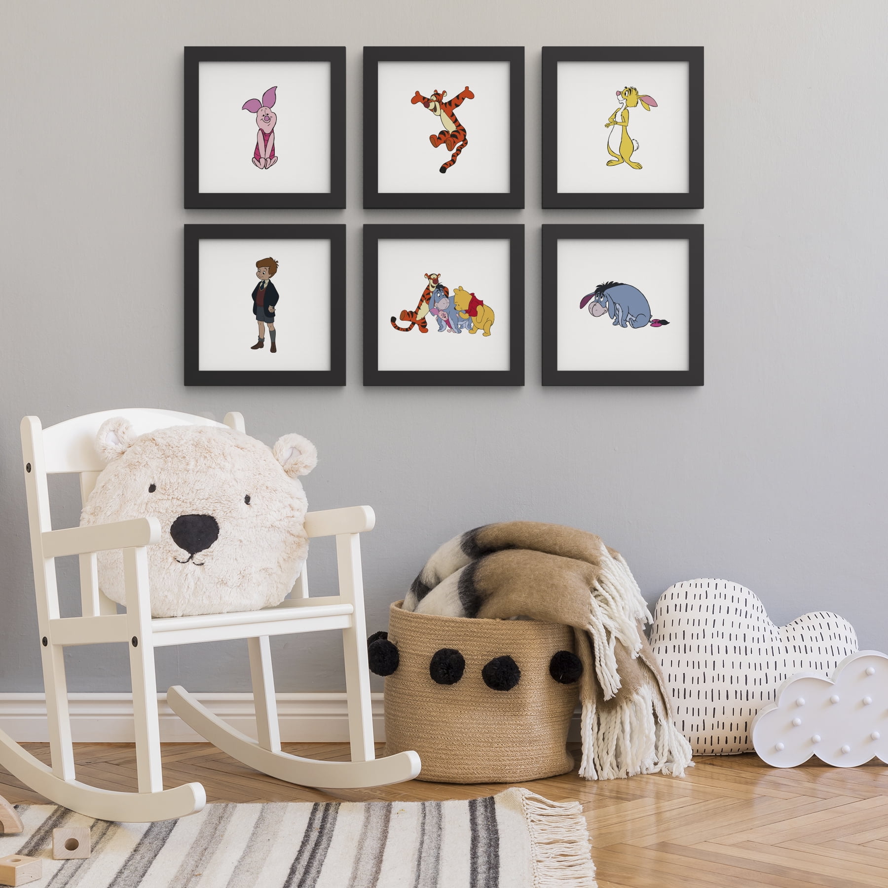 Gallery Pops Disney Winnie The Pooh - Friends Wall Art Bundle (6-Pack), Black Framed Version, 12" x 12"