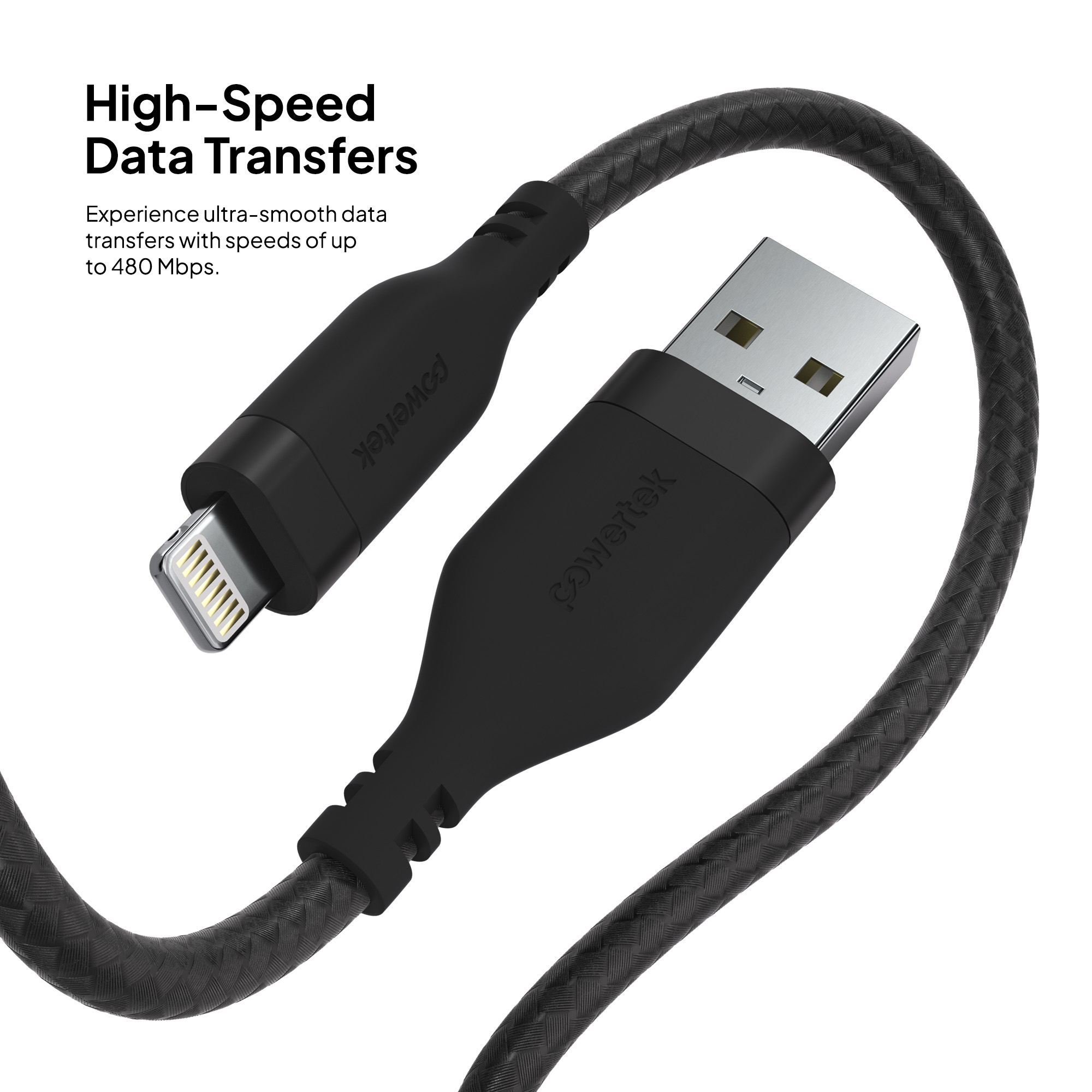 Liquipel Powertek MFi Lightning USB-A Cable, 6 Ft, Black photo 4