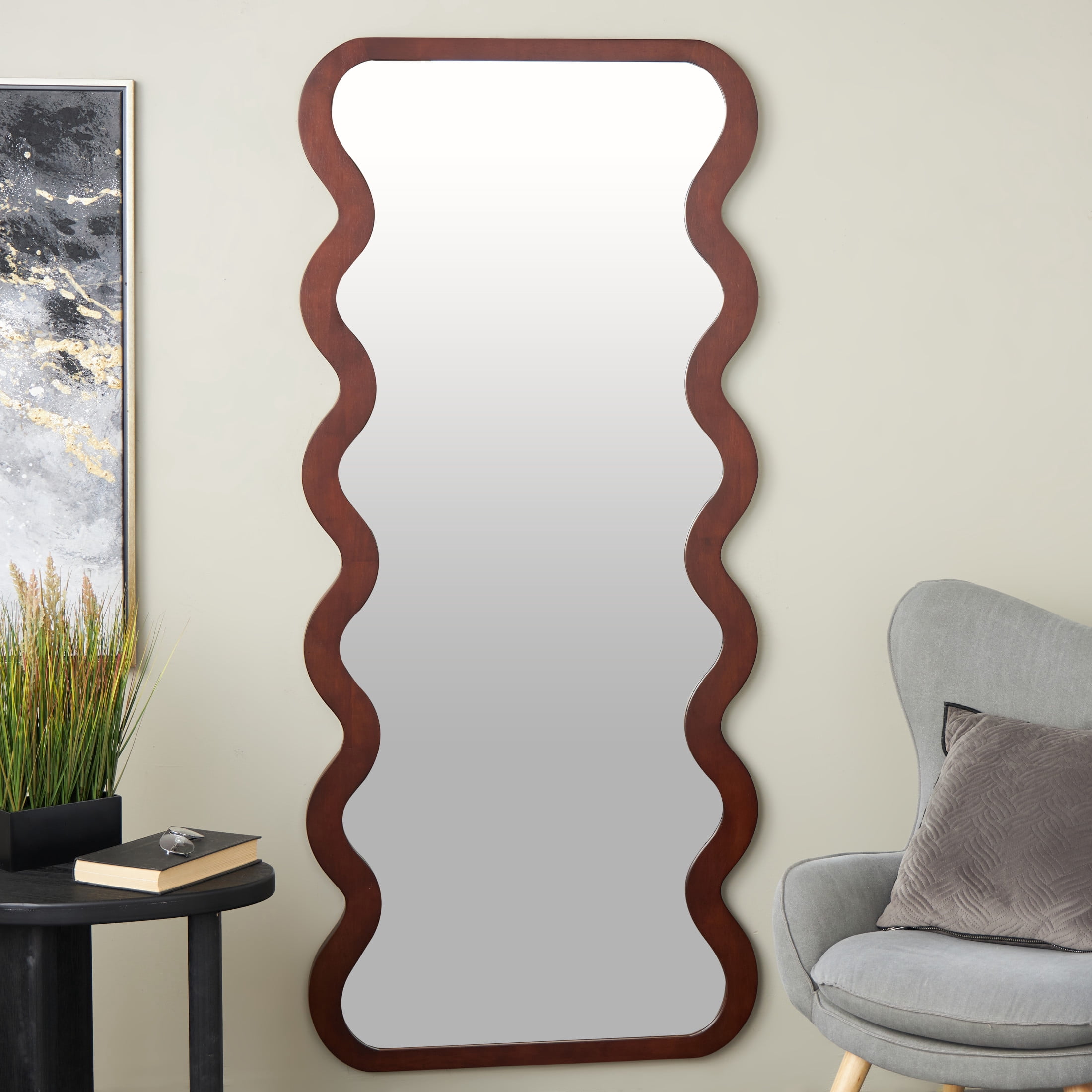 DecMode 31" x 71" Dark Brown Wavy Wall Mirror
