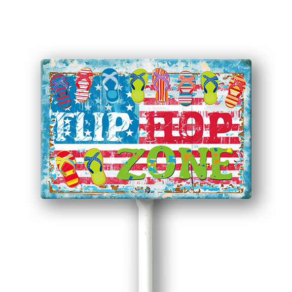 Uptell Flip Flop Zone Aluminum Sign Funny Pool Signs With Stake Beach House Decor Vintage Pool Tropical Beach Patio Decoration 12"x8" Beach Signs for Home Decor