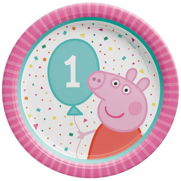 Confetti Peppa Pig 1st Birthday 7" Round Plates (8)