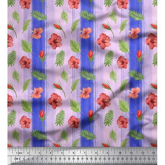 Soimoi Purple Viscose Chiffon Fabric Leaves & Floral Printed Craft Fabric by The Yard 42 Inch Wide