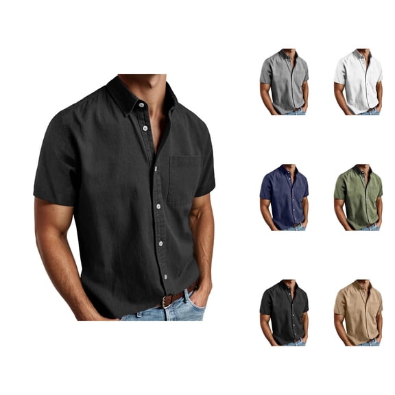 Mens Dress Shirts Summer Short Sleeve Button Down Lapel Collar Business Casual Work Shirt