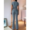 thumbnail image 6 of Solid Color Slim Fit Short Sleeve Trousers Suit Gray Blue XXL, 6 of 8