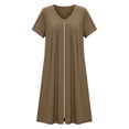 thumbnail image 3 of jtjvou Women's Front Zipper House Coat Short Sleeve Robe Lounge Zip Up Dress Loose Comfort Nightgown with Pockets Khaki M, 3 of 6