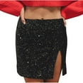 thumbnail image 4 of SMihono Fashion Women's Sequin Skirt Sparkle Stretchy Mini Bodycon Skirt Side Slit Shiny Night Out Club Skirt for Women Black 16-18, 4 of 6