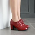 thumbnail image 3 of Women'sChunkyBlockHeelsOxfordsVintageWingtipBroguesRoundToeLace-upPumpsHighHeeledBootiesDressShoes, 3 of 5