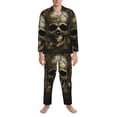 thumbnail image 3 of Lsque Vintage Gold Leaf Skull Pattern Long Sleeve Pajama Set for Men - Soft 2-Piece Sleepwear and Loungewear Set with Pockets, Comfy Nightwear-Medium, 3 of 7