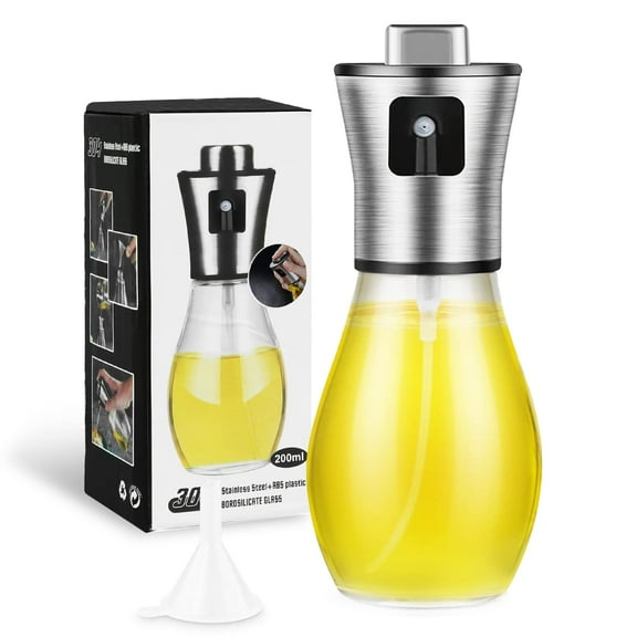 BKSDUEH Oil Sprayer for Cooking, 200ml Glass Dispenser wtih Stainless Steel Sprinkler, Olive Spritzer with Funnel, Refillable Bottles for Air Fryer, Kitchen, Sprayer Cooking, Air Fryer, Salad, BBQ