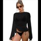 thumbnail image 3 of Camisetas de Larga para Mujer, Trajes de Baño de Bikini con Aberturas Laterales para la Playa Negro un Tamaño, 3 of 9