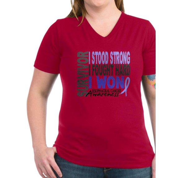 CafePress - Survivor 4 Esophageal Cancer Shirts And Gifts Wome - Women's V-Neck Dark T-Shirt