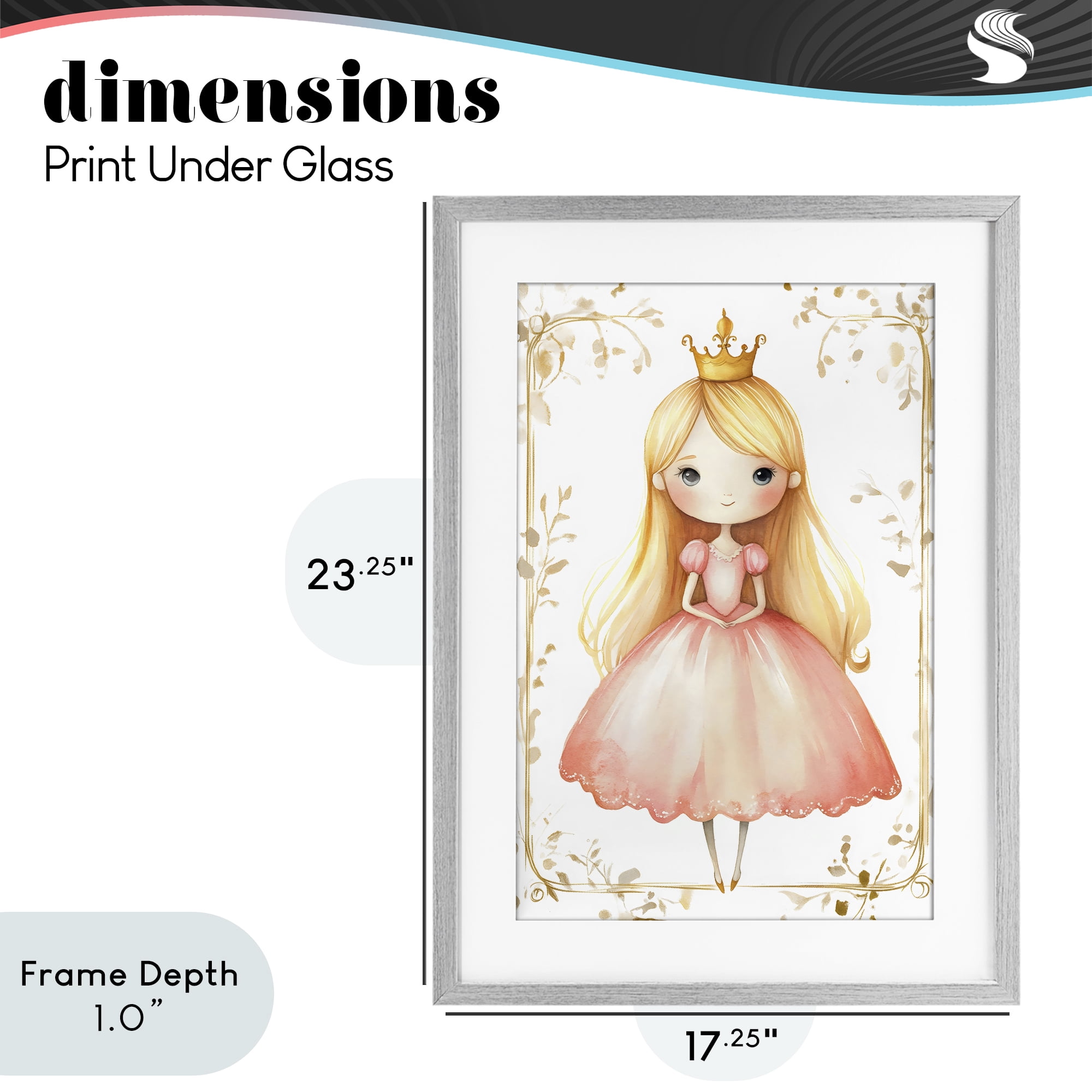 Stupell Industries Golden Crown Fairytale Princess Gray Framed Print Under Glass, design by Creative Studio