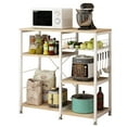 thumbnail image 3 of Ktaxon Kitchen Baker's Rack with Metal Basket, Modern Microwave Oven Stand with Wood Storage Shelves, Freestanding Kitchen Utility Cart Storage Shelf Organizer, White Oak, 3 of 7