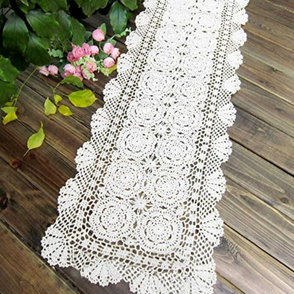 2X Cotton Handmade Crochet Lace Table Runner White Rectangle Coffee Table Dresser Decor
