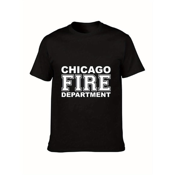Chicago Fire TV Show Double-Sided Graphic T-Shirt - Black with White Print, Unisex Regular Fit Short Sleeve Tee, Machine Wash