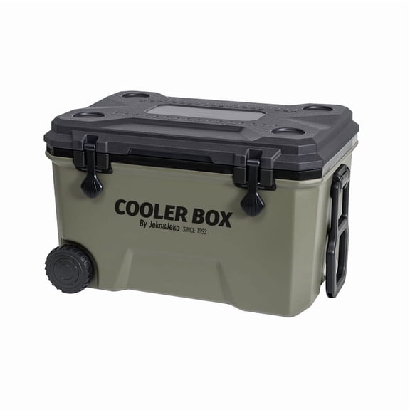 JEKO&JEKO 60QT Portable Wheeled Cooler with Ice Packs, Cup Holders, Bottle Opener & Drain Valve, Ideal for Camping, Fishing, Picnic, Beach (Black & Gray)