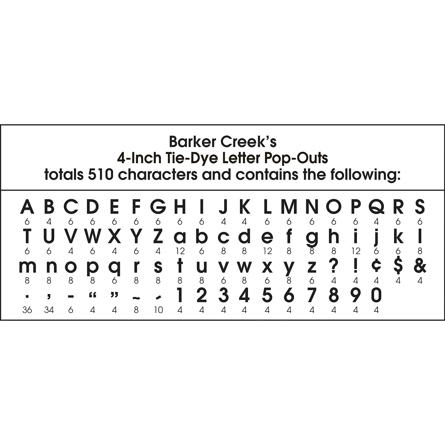 Barker Creek 4" Letter Pop-Outs 2-Pack, Tie-Dye, Jazz Up Your Bulletin Boards with These Colorful Letters, 510 Upper and Lowercase Letters, Numbers & Punctuation Marks, 4" (4348)