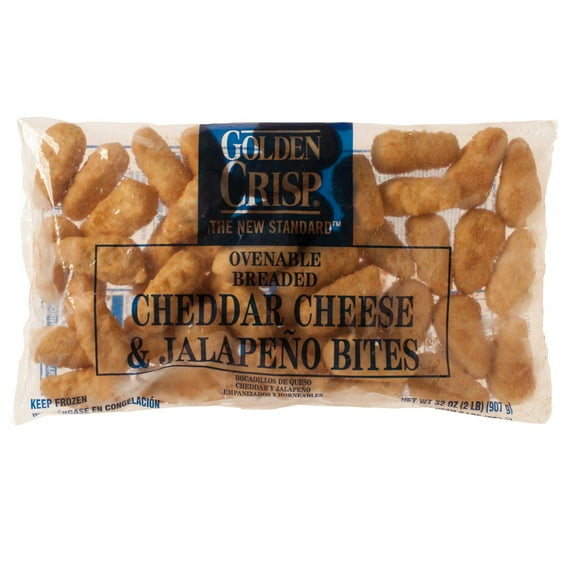 Golden Crisp Ovenable Cheddar Cheese Jalapeno Bites, 2 Pound - 6 per case.