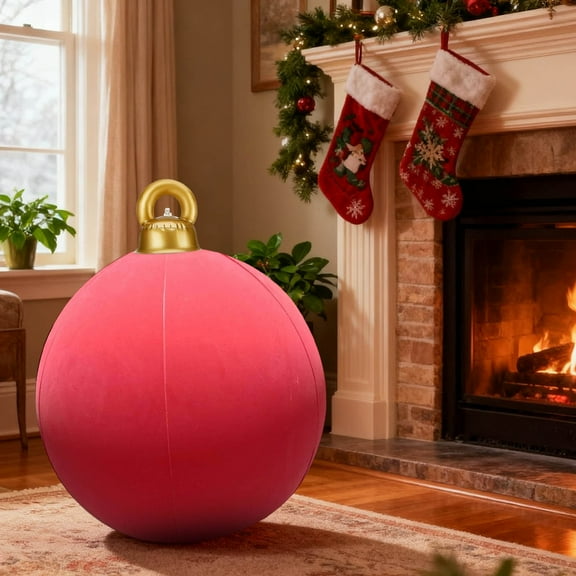 24 Inch Flocked Inflatable Christmas Balls, Velvet Texture PVC Decor—Outdoor Yard/Porch/Garden Ornaments, Easy-Inflate Holiday Blow Up Decor for Christmas