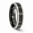 thumbnail image 4 of Grey Titanium Ring Band Wedding Grooved Edward Mirell Black TI -Traction Finish with Polished Edge6.5mm, 4 of 6