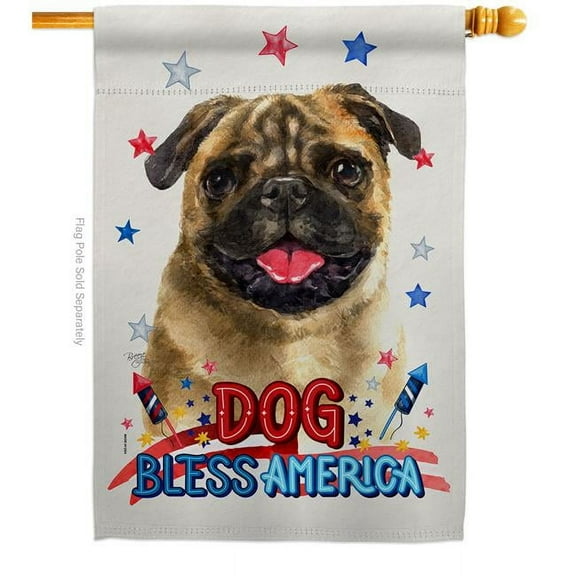 Breeze Decor H120174-BO Patriotic Pug Animals Dog 28 x 40 in. Double-Sided Decorative Vertical House Flag for Decoration Banner Garden Yard Gift