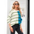thumbnail image 3 of ORUYROP Pull à Rayures pour Femmes Col Rond Manches Longues Tricoté Bloc de Couleur Décontracté Léger, Bleu, Large, 3 of 5