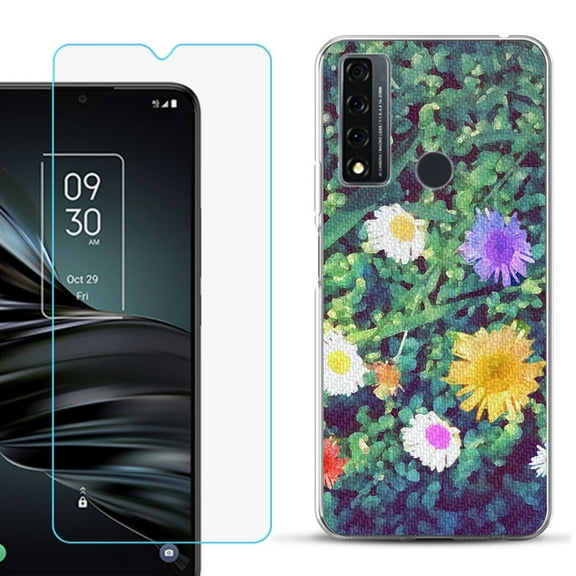 Slim-Fit Fashion Phone Case for TCL 20 XE, with Tempered Glass Screen Protector, by OneToughShield ® - Daisy Paint