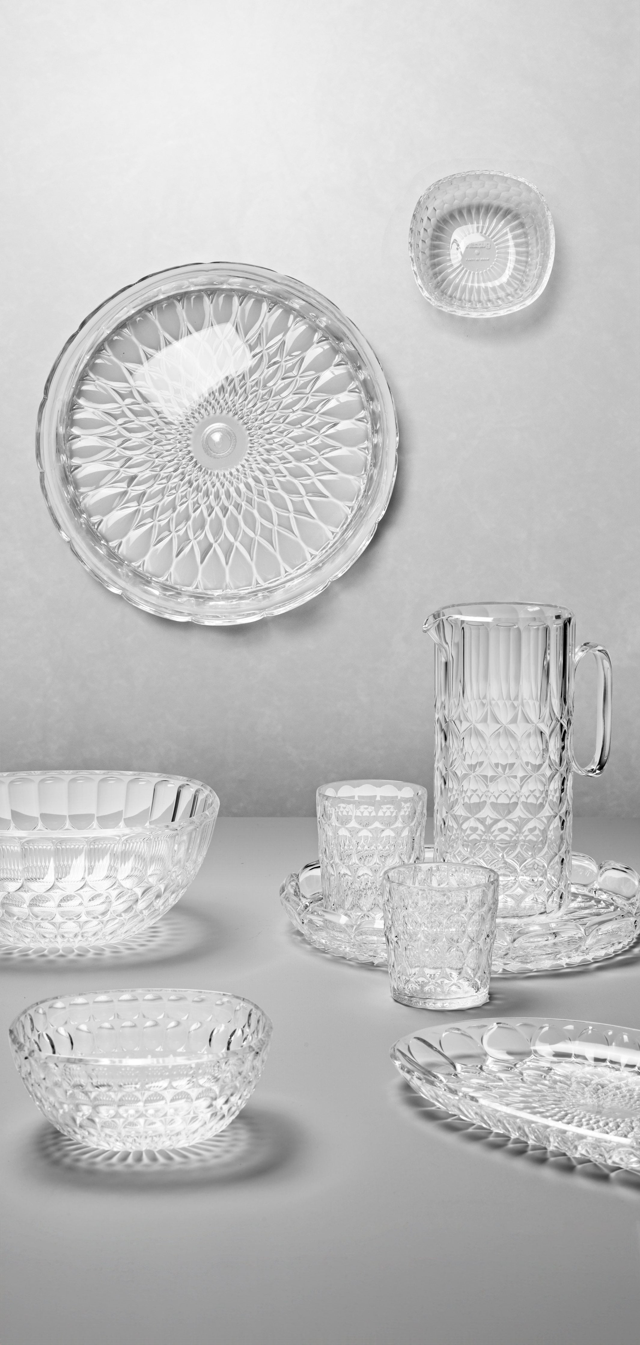 Guzzini, Vanity Pitcher with Lid 11.3H, Clear Jug Bio-Based Acrylic Crystal Renewable Organic Recyclable Material Drinkware