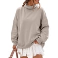 thumbnail image 2 of GZWYHT Mock Neck Sweatshirt Women Blank Mock Neck Sweatshirt Oversized Mock Neck Sweatshirt Pullover Sweaters for Women Long Sleeve Sweatshirt Long Sleeve Turtleneck Tops Brown XL, 2 of 9