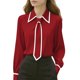 thumbnail image 3 of TaTaai Lapel Tie Solid Top Soft Comfortable Women's Casual Long Sleeve Fashion All Season Daily Party Work Versatile Shirt Gift, 3 of 6