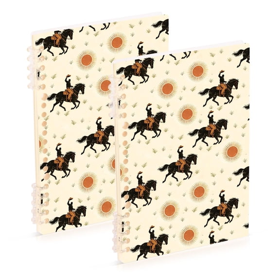 FORMRS 1-Subject Spiral Notebook 8" x 5" College Ruled 60 Refillable Sheet A5 Hard Cover, Beige Horses Field Pattern