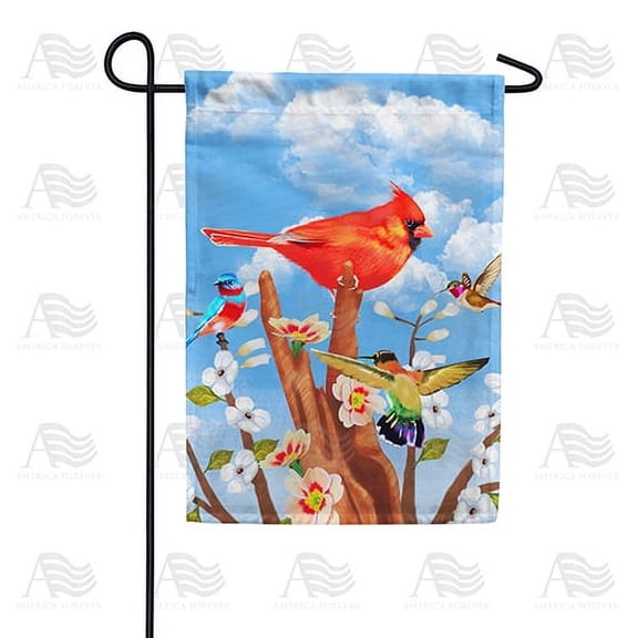 America Forever Spring Cardinal Garden Flag 12.5 x 18 inches Double Sided Hummingbird, Flowers, Bluebird, Happy Summer - Seasonal Yard Lawn Outdoor Decorative Spring Floral Garden Flag